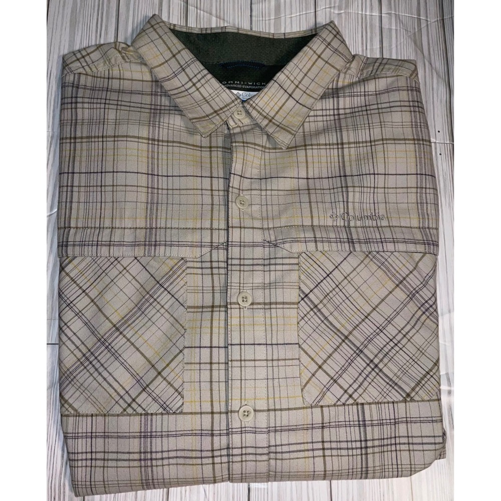 Columbia Mens Large Beige Plaid Omni Wick Advanced Evaporation Shirt‎ Outdoor